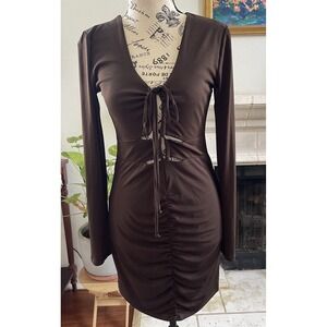 Honey And Rosie‎ M Brown Dress Long sleeves Drawstring Front Date Night Out
